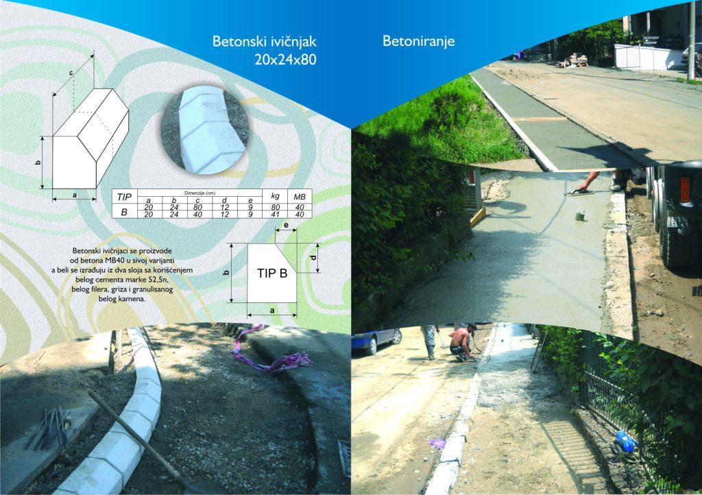 Leva strana slike: Betonski ivicnjak 20x24x80 Desna strana slike: fotografisano kako izgleda nase betoniranje