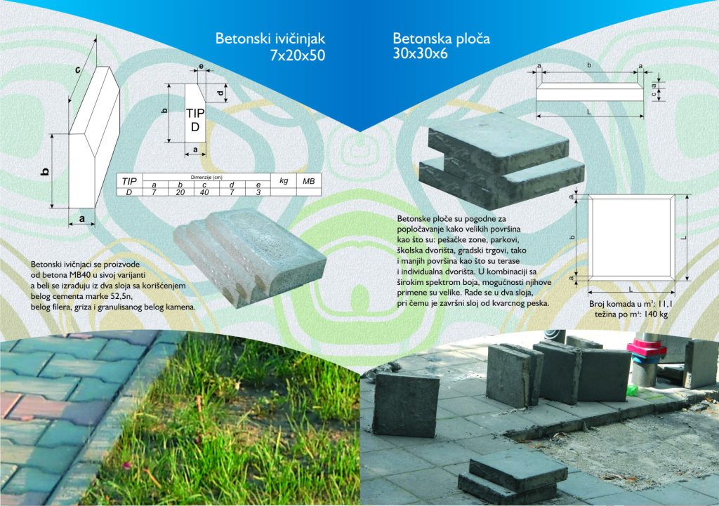 Leva strana slike: Betonski ivicnjak 7x20x50 Desna strana slike: Betonska ploca dimenzija 30x30x6